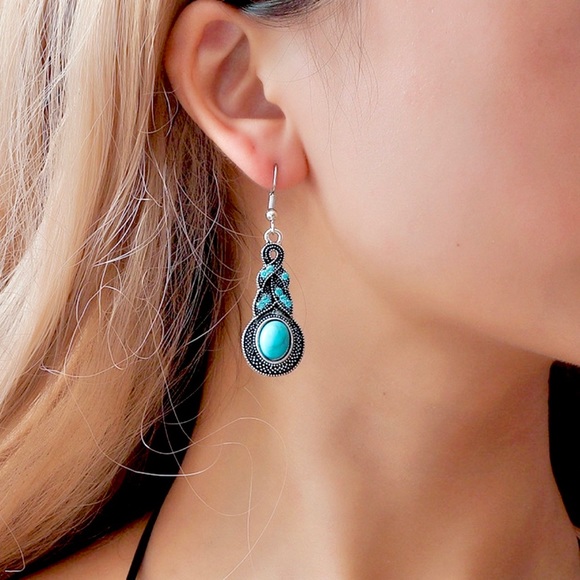 Turquoise and Blue Rhinestone Zinc Alloy material Earrings - Picture 2 of 6